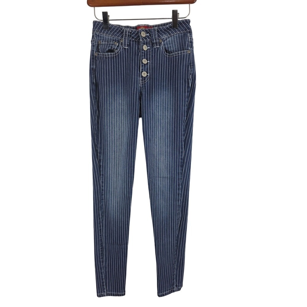 Dickies Conductor Striped Button Fly Jeans Womens Juniors‎ 1/25 Womens Blue